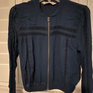 Hollister Navy Blue Zip Up Bomber Jacket- Medium